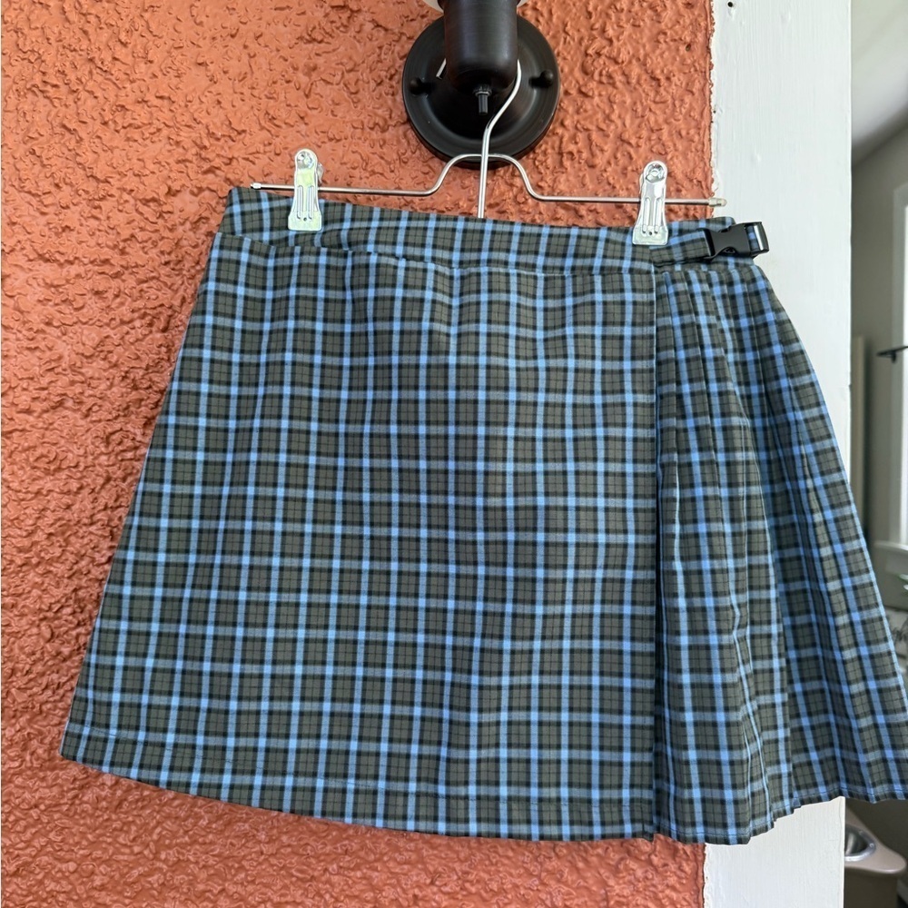 Wild Fable Skirt Womens Medium Green Blue Plaid Pleated Wrap A-Line Casual